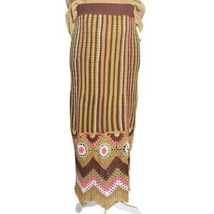 SO Crochet Bohemian Festival Striped Fall Colored   Triangle Hem Elastic Skirt